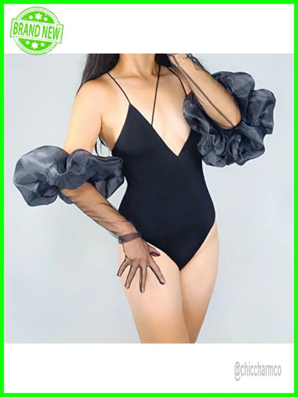 Women Extra Long Opera Gloves Puff Sleeve Silk Ruffle Cuff Mesh Evening Wedding